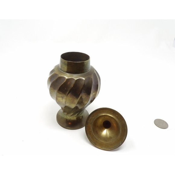 Vintage Brass Ginger Jar Twist Pattern 7 1/4" H  Made in India - Picture 9 of 10